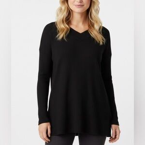 Soft Surroundings Black Ribbed V-neck Long Sleeve Tunic Top Size Medium